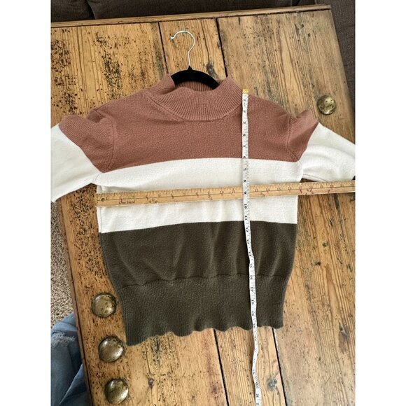 Poof Apparel Womens Striped Sweater Small long sleeve pullover turtleneck rayon - Picture 6 of 6